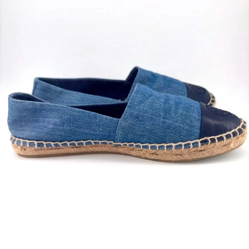 Tory Burch Color-Block Espadrilles in Denim Chambray Navy Leather